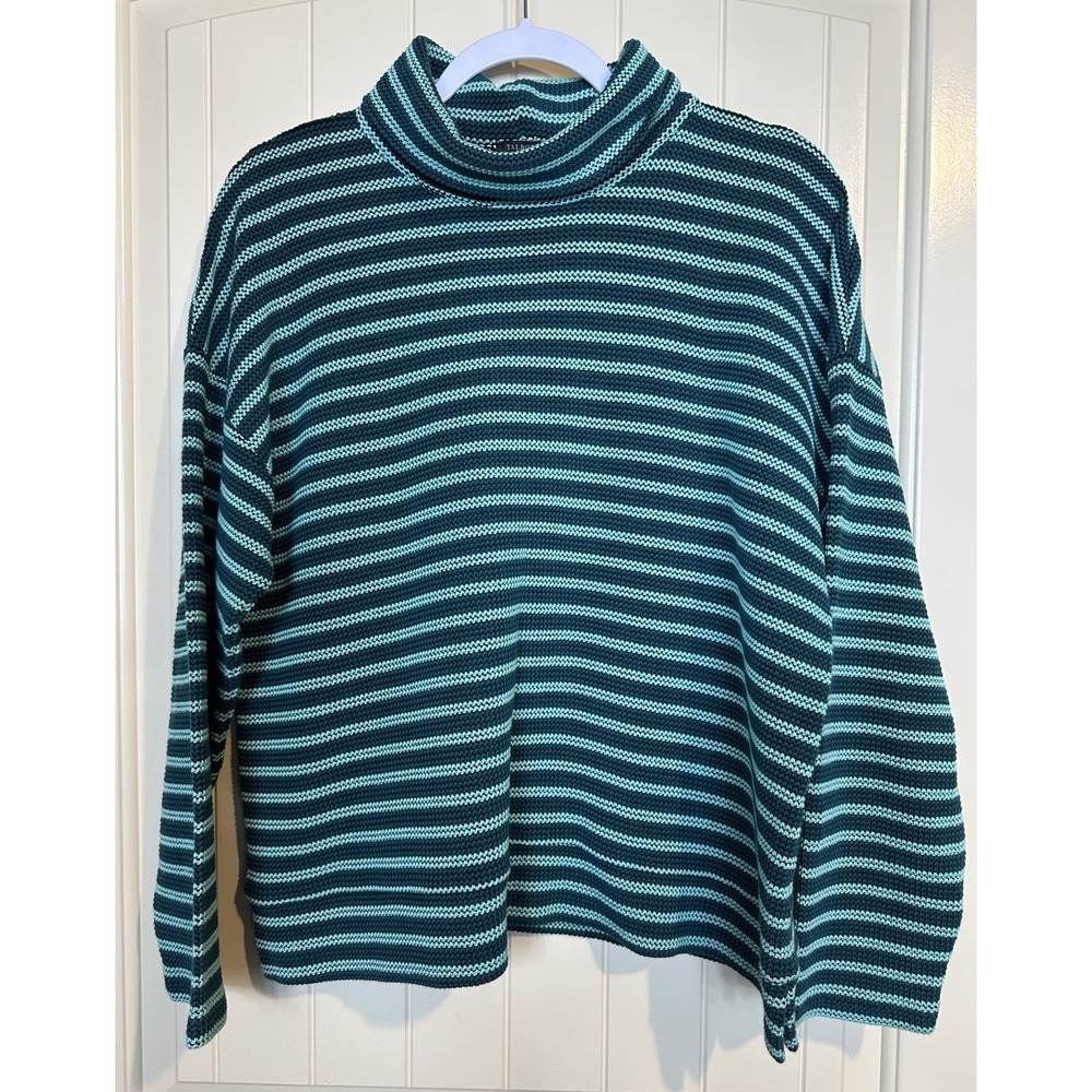 Talbots Relaxed Turtleneck Pullover Lightweight Knit Stripe Long Sleeve Sz XLP